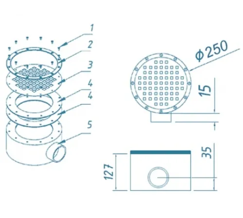 Слив донный (универс.) D=250 мм. АТ 04,03 из нерж. стали AISI-304