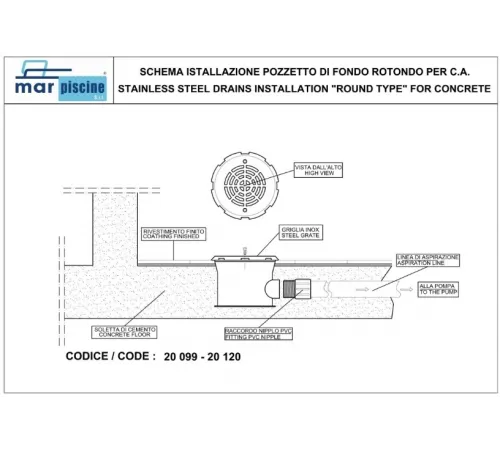 Слив донный (универс.) из нерж. стали, Marpiscine 20100
