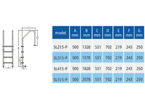 Лестница 2 ст. (ш.б.) MP SL из нерж. стали AISI-304 (STANDART)