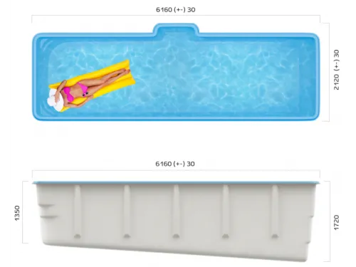 Композитный бассейн SwimTrack «61» 6.18*2,12*1,35-1,72 м., Франмер