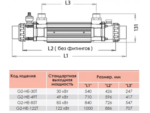 Теплообменник 85 кВт (incoloy) (гориз.) Elecro G2I HE 