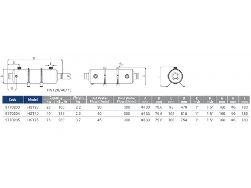 Теплообменник титановый 28 кВт (гориз.) HST28 Emaux 9170203