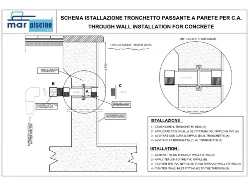 Труба проходная (плитка), нерж. сталь, Marpiscine 18101, 2"