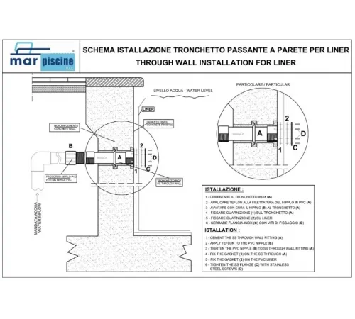 Труба проходная (универс.), нерж. сталь, Marpiscine 18111, 1 1/2"