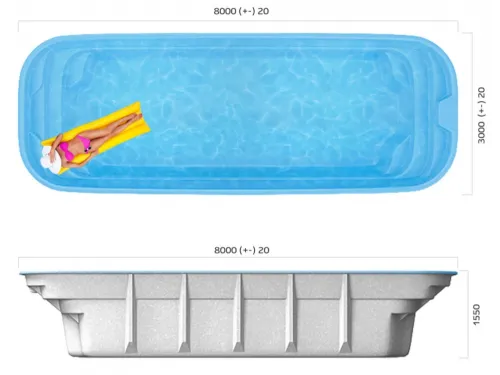 Композитный бассейн Тулон 8,00*3,00*1,55 м., Франмер