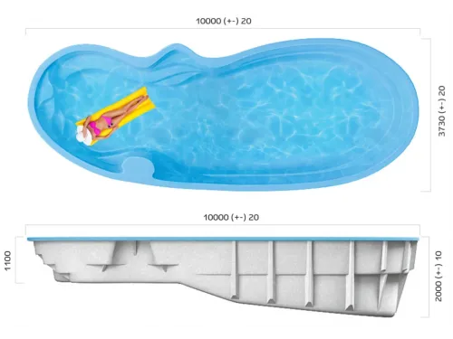 Композитный бассейн Валорис 10,00*3,73*1,1-2,0 м., Франмер