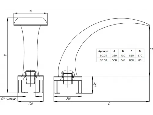 Водопад "Ода 500", ВО.50 из нерж. стали AISI-304