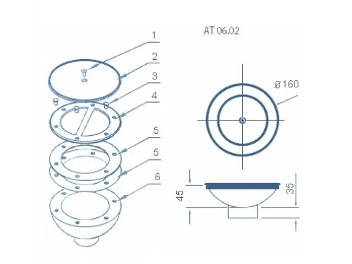 Водозабор АТ 06.02M антивихревой (универс.) д. 165 мм., 30 м.куб./ч,  (2" ВР) из нерж. стали AISI-316