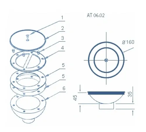 Водозабор АТ 06.02M антивихревой (универс.) д. 165 мм., 30 м.куб./ч,  (2" ВР) из нерж. стали AISI-316