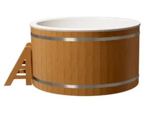 Готовая композитная купель с отделкой из дерева