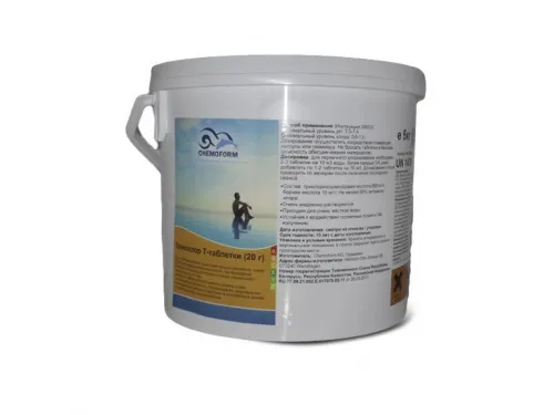 Кемохлор-Т медленнорастворимый стабилизированный хлор 90% в таблетках 20гр.,  5 кг, Chemoform