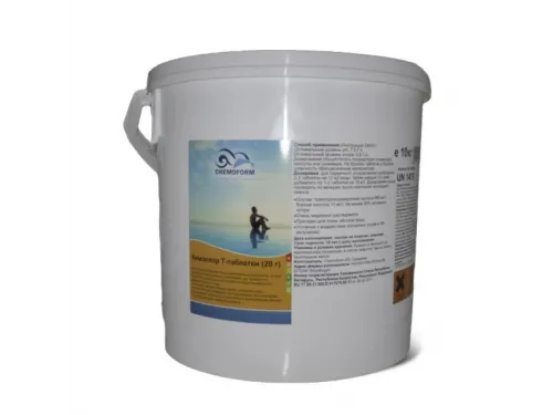 Кемохлор-Т медленнорастворимый стабилизированный хлор 90% в таблетках 20гр., 10 кг, Chemoform