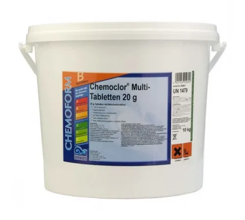 Многофункциональные 3 в 1 медленнорастворимые стаб. таблетки хлора 80%,  20гр., 10 кг, Chemoform