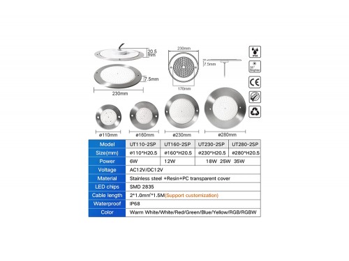 Прожектор  встраиваемый из нерж. стали (25Вт/12В) LED Cold white Tadpole JKD-UT230-2SP