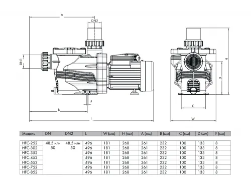 Насос (8.4 м3/ч, 0.45 кВт/ч, 220В) Happy Pump HFC 02 HFC-452