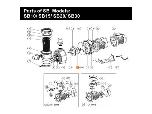 Крыльчатка насоса SB20 Emaux 01311003