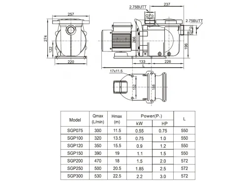 Насос (30 м3/ч, 2.2 кВт/ч, 220В) Mayer Schwimmbad SGP300