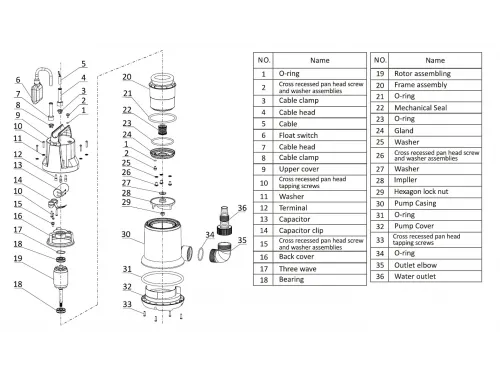Насос погружной для чистой воды (0,5кВт 220B max 12,5 м3/ч max 8,5м в.ст.) Mayer Schwimmbad LX Q5503