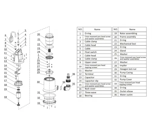 Насос погружной для чистой воды (0,3кВт 220B max 7 м3/ч max 8м в.ст.) Mayer Schwimmbad LX Q4003