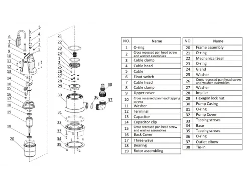 Насос погружной для грязой воды (0,5кВт 220B max 13м3/ч max 8м в.ст.) Mayer Schwimmbad LX Q750B3