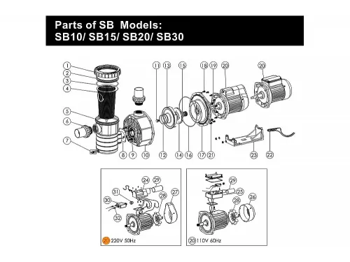 Двигатель к насосу SB30 (220В) Emaux  89021304