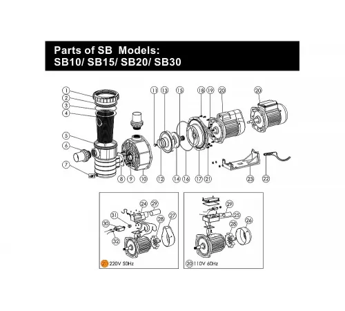 Двигатель к насосу SB30 (220В) Emaux  89021304