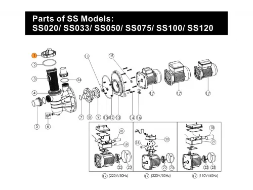 Крышка префильтра насоса SS Emaux (031101/01041025/01201031)