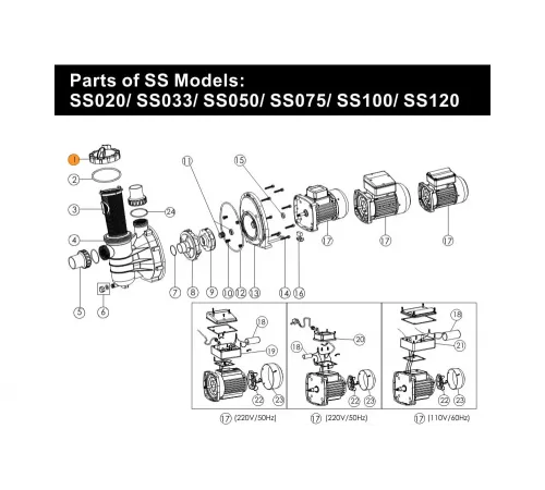 Крышка префильтра насоса SS Emaux (031101/01041025/01201031)