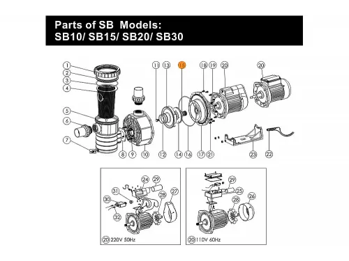 Сальник (компл.) насосов SB/UPH Emaux  04015001/04015046/113005935/E020001