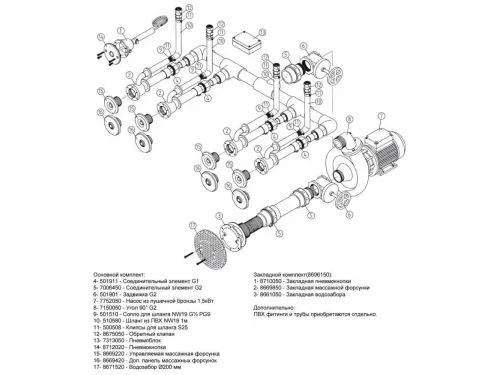 Гидромассаж Fitstar Standard 8697120 (220 В, 1,5 Квт) компл: насос, блок упр., 4 форсунки, 1 водозабор, пьезокнопка