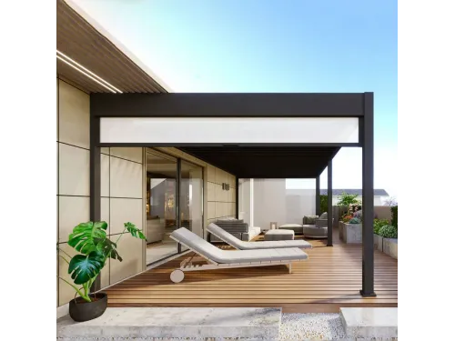 Пергола Aquaviva Авангард с креп. к стене (ламели с электропр.) 5.3X3.6м RAL 7015 (Антрацит)