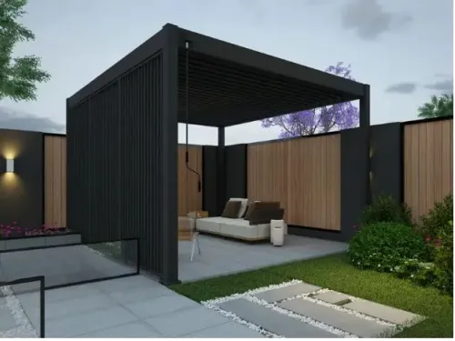 Пергола Aquaviva Авангард с креп. к стене (ламели с электропр.) 5.3X3.6м RAL 7015 (Антрацит)