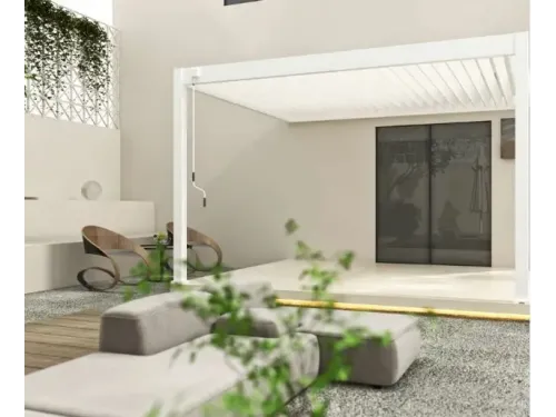 Пергола Aquaviva Авангард с креп. к стене (ламели с электропр.) 5.3X3.6м RAL 7015 (Антрацит)