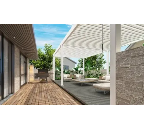 Пергола Aquaviva Авангард с креп. к стене (руч. упр. ламелями) 7.2X3.6м RAL 7015 (Антрацит)