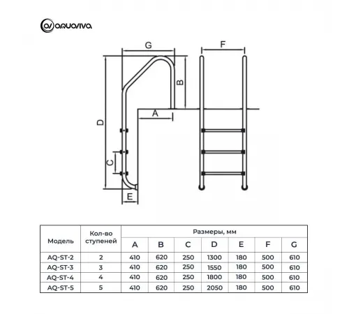 Лестница AquaViva ST-315 -STANDARD 3cтAISI-316