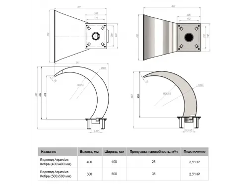 Водопад Aquaviva Кобра, AISI 304, (400x400 мм)