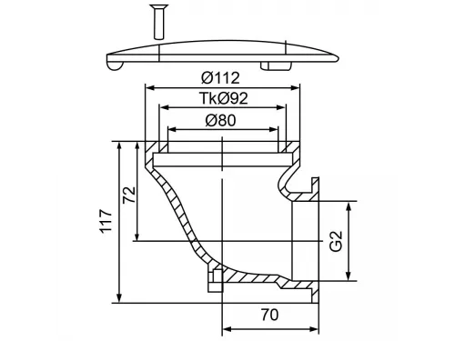 Донный слив Fitstar 2015020 ВР 2", боковое подключение, 168мм