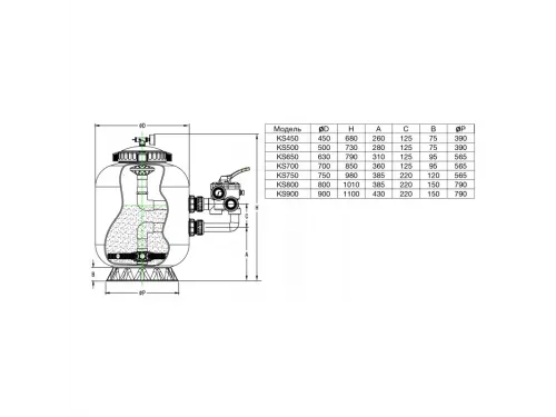 Фильтр Pool King KS750 d.750мм, 21м³/ч, бок. подкл. 2", без вентиля