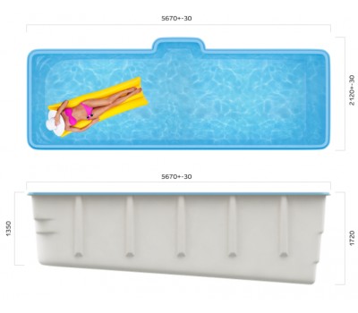 Композитный бассейн SwimTrack «56» 5,67*2,12*1,35*1,72 м., Франмер